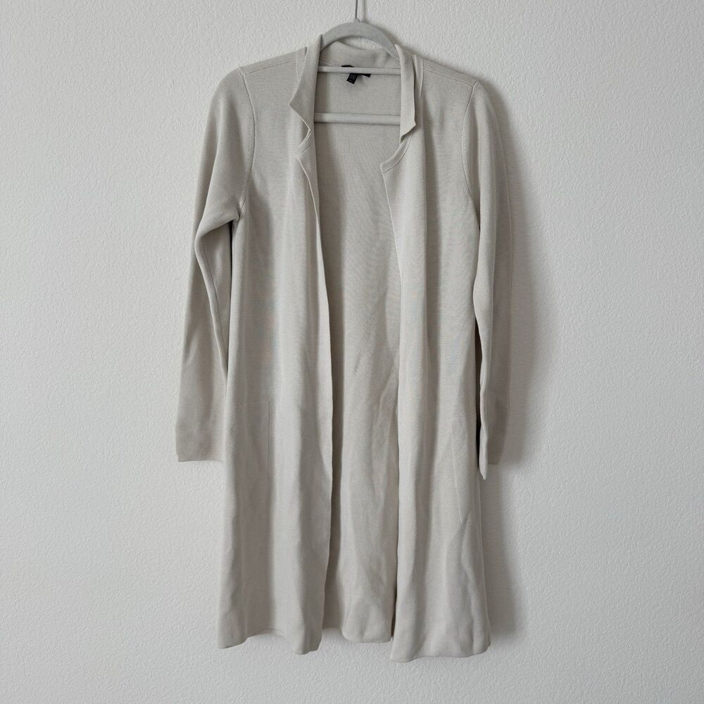 Eileen Fisher Cardigan Size Small Longline Silk Organic Cotton Cream Open Front